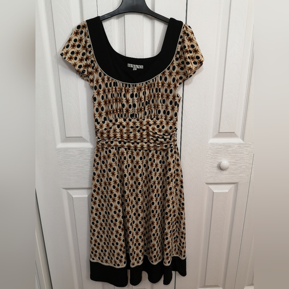 Sandra Darren Retro Print Midi Dress Sz 10